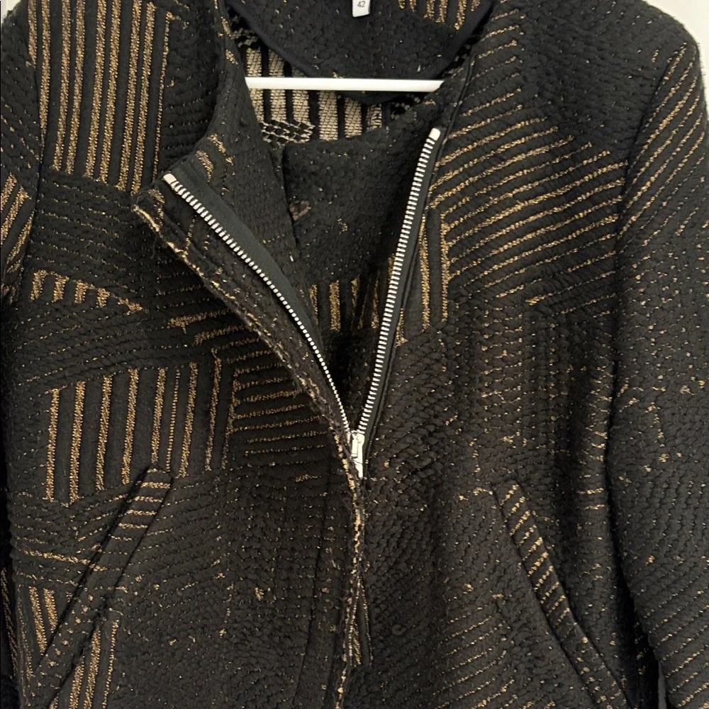 IRO Black Tweed Moto Jacket with Bronze Threading
